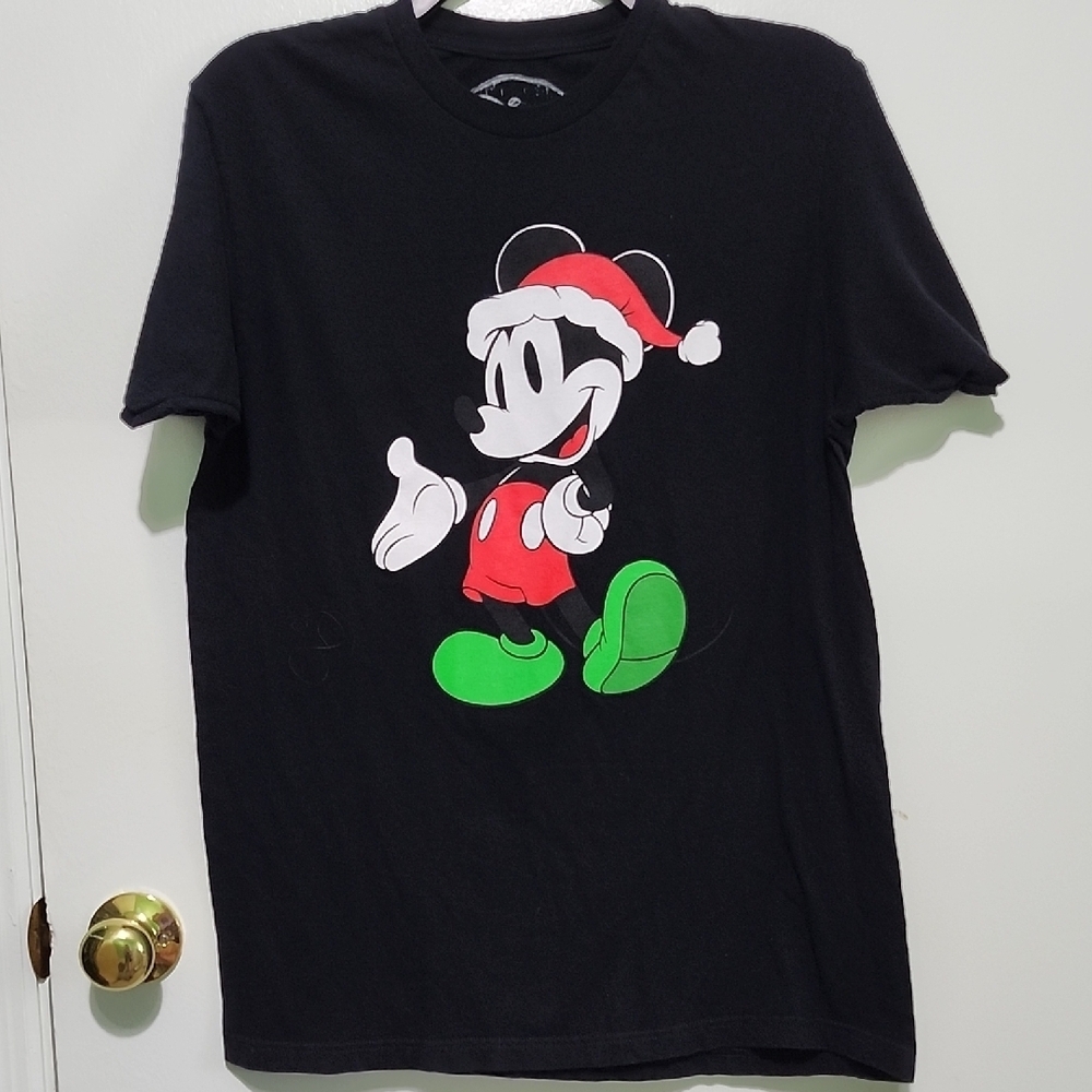 Disney Black Mickey Mouse Tee with Red and Green Accents